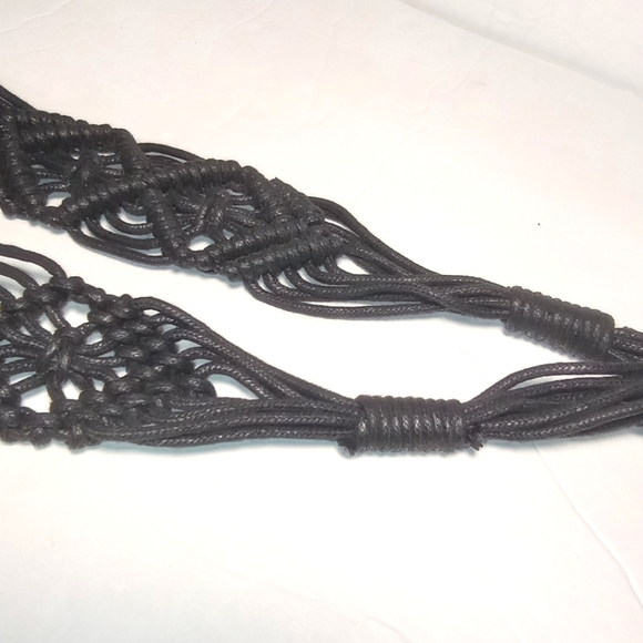Bohemian Macrame Braided Long Cord Belly Dancing Gipsy Hippie Black Belt - Picture 6 of 12